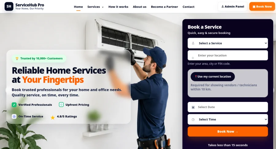 ServiceHub Pro — Home Services — website screenshot