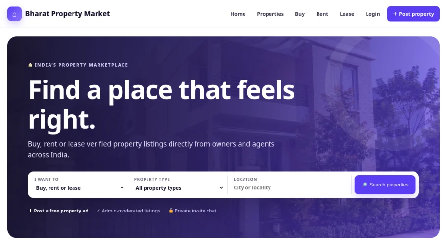 Bharat Property Market — Listings — website screenshot