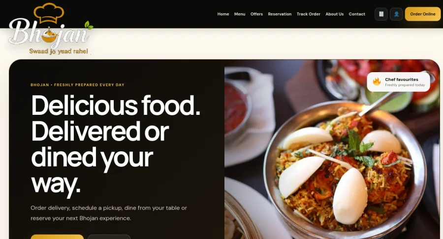 Bhojan — Restaurant Ordering — website screenshot