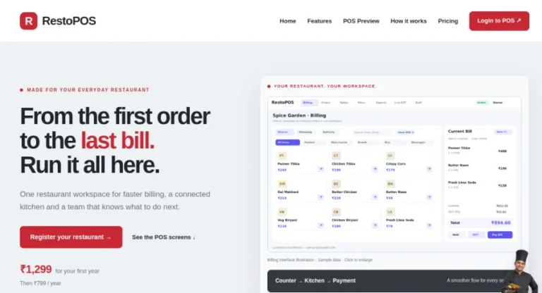 RestoPOS — Restaurant Operating System — website screenshot