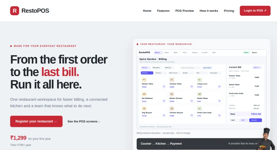 RestoPOS — Restaurant Operating System — website screenshot