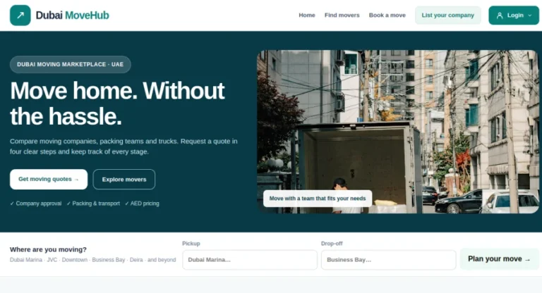 Dubai MoveHub — Moving Marketplace — website screenshot